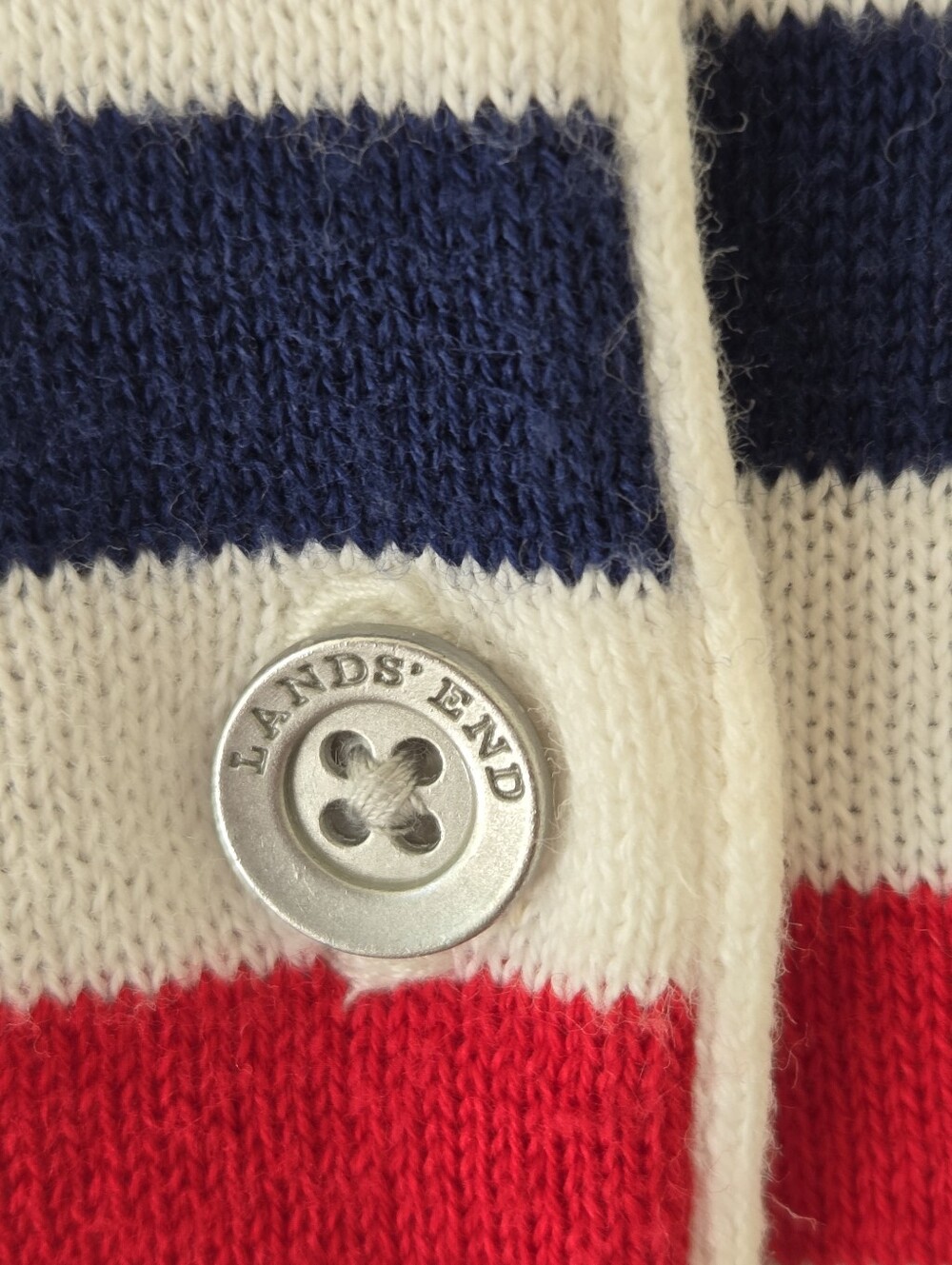 Lands' End Women's 6-8/ Small 100% Supima Cotton Red White Blue Stripe Cardigan - Picture 8 of 15